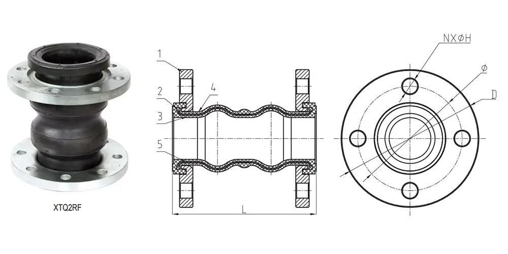 Flexible Rubber Joint Twin Sphere Galvanized Carbon Steel Flange Connection